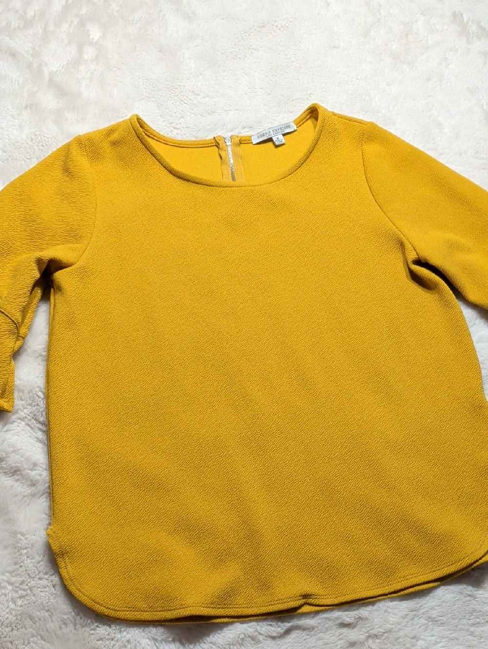 Green Envelope‎ Green Envelope Mustard Yellow Textured Round-Neck Blouse